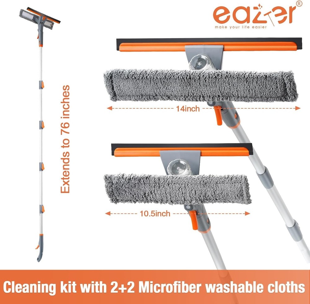 Eazer 3-in-1 Spray Window Squeegee, 76'' Window Cleaner Tool with 5-Section Exte