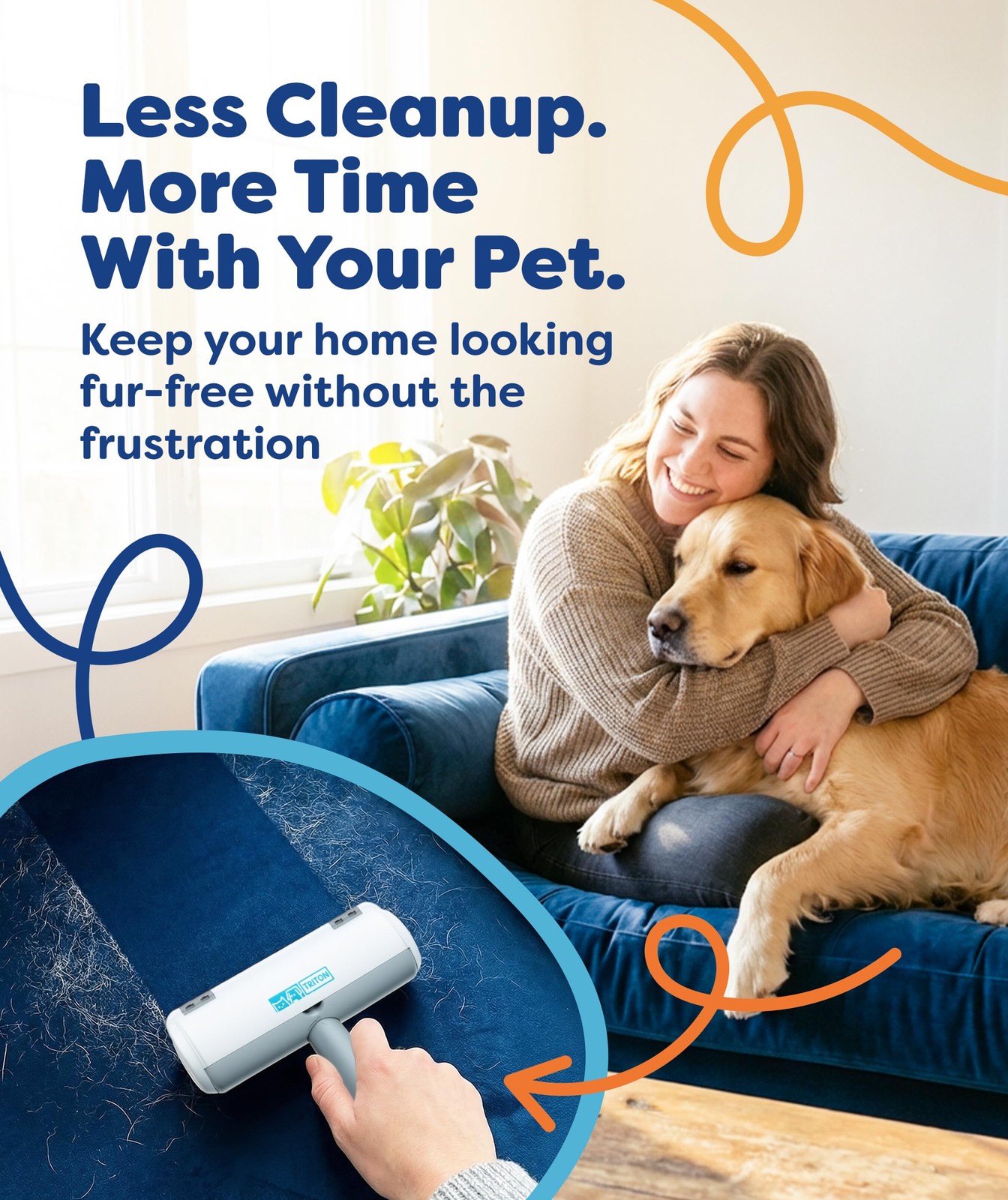 Triton Pet Hair Removal Tool w/Fur Trapping Compartment and Large, Gray/White