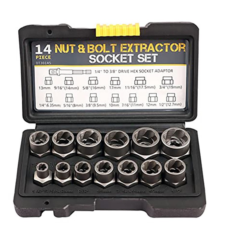 14pc Impact Bolt & Nut Remover Set 3/8" Drive Bolt Extractor Tool Kit With Case