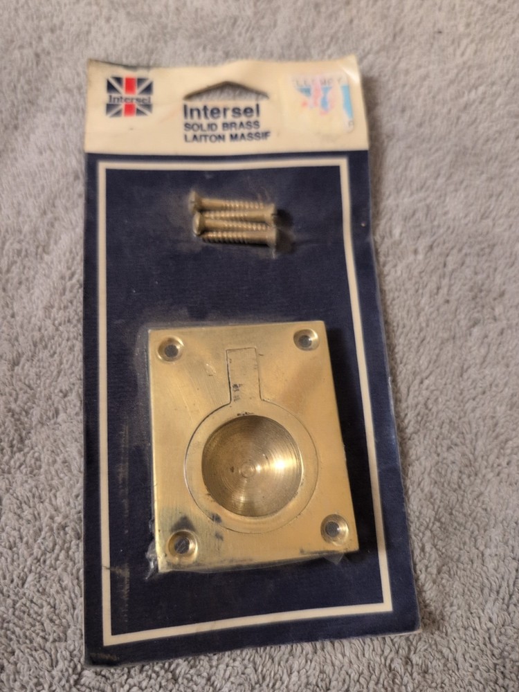 Vintage Intersel Solid Brass Laiton Massif India Flush Ring Pull - NOS - #3