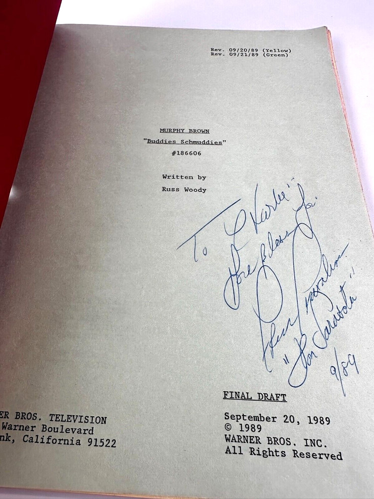 Murphy Brown Signed Original Script Buddies Schmuddies Final Draft 9/20/1989 WB
