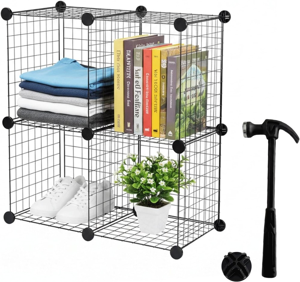 Cube Storage Organizer 4 - Wire Grid Closet and Shelves, Stackable Storage Rack