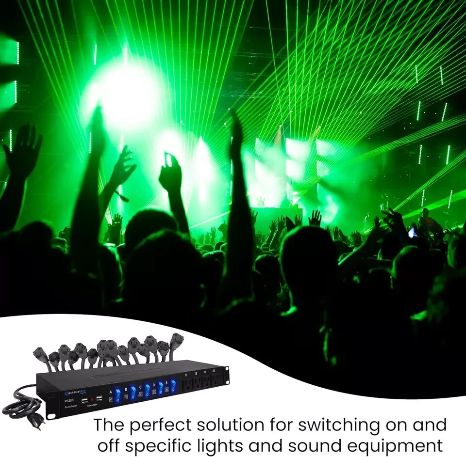 Technical Pro 20 Outlet 4 USB Port Rackmount Power Supply and Surge Protector