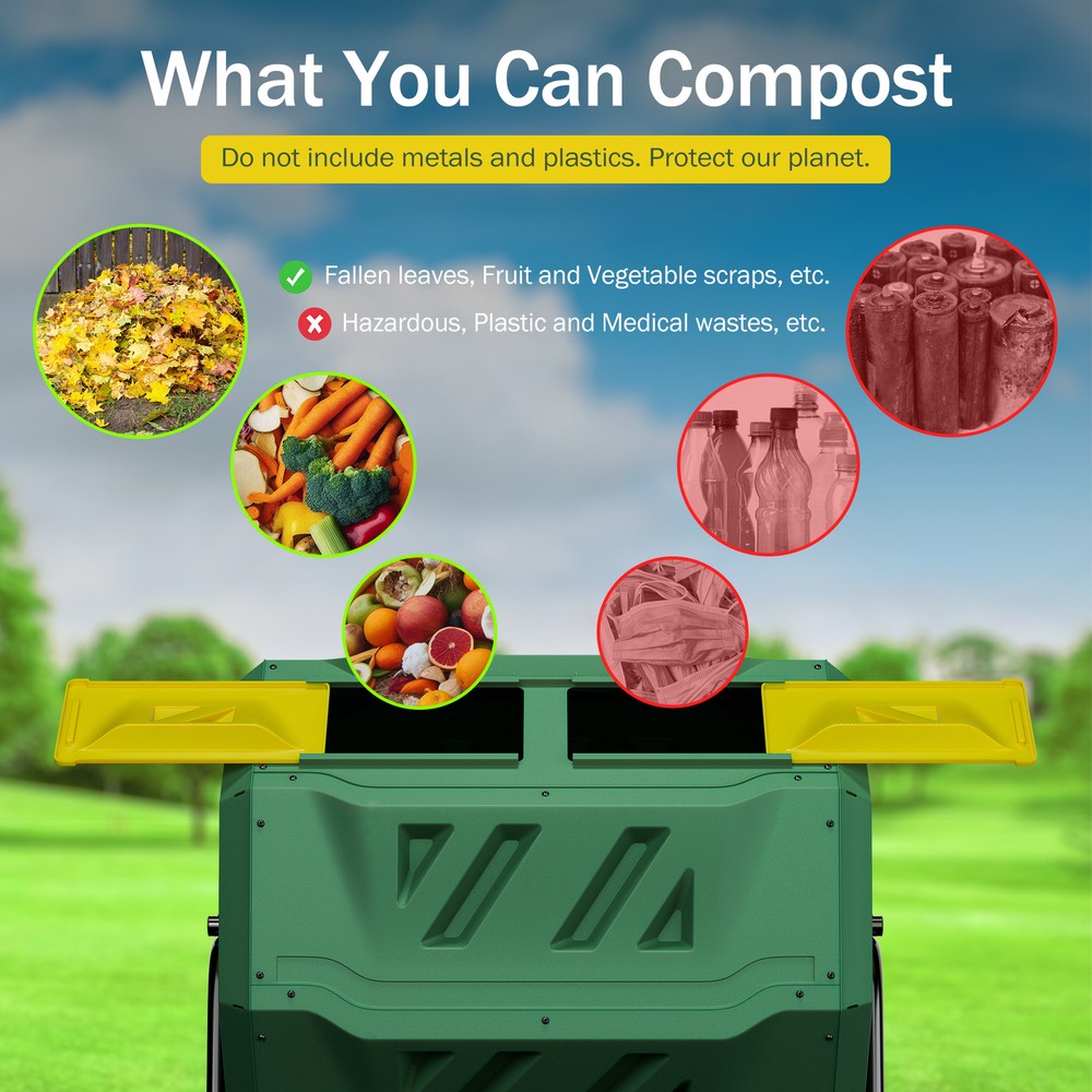 Chambers Composting Tumbler 43 Gallon Dual Batch Rotating Compost Bin Green