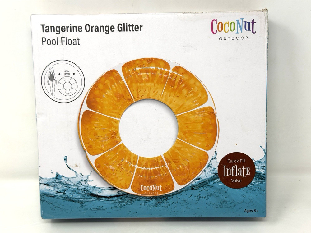 CocoNut Float Tangerine Orange Glitter Pool Float – Inflatable Ring Float 3.5 ft