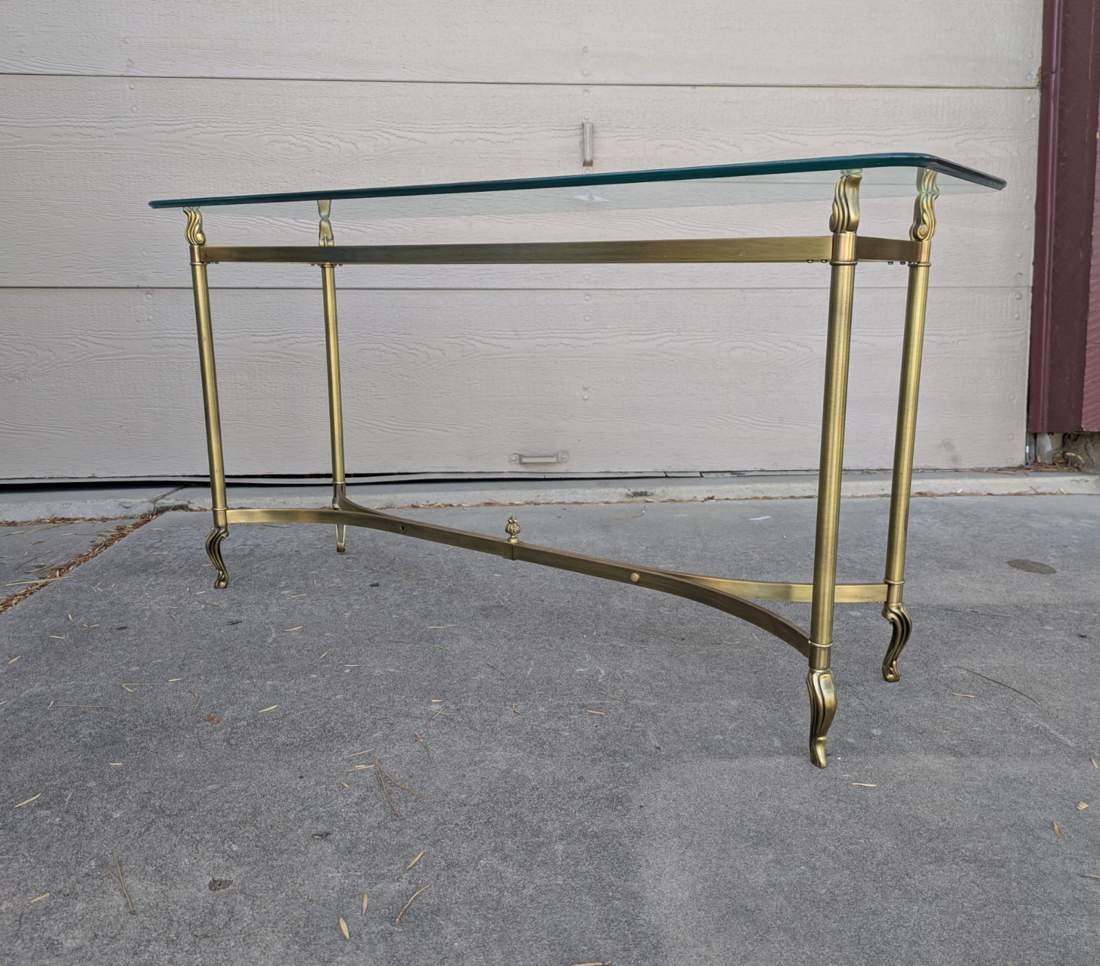 Vintage La Barge Style Glass Brass Console Table Flame Tip Hollywood Regency