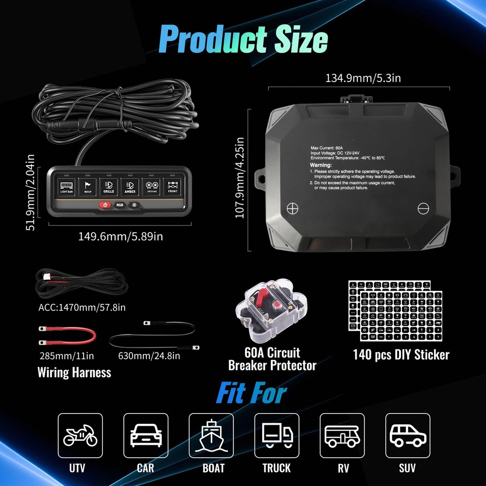 6 Gang Switch Panel Universal Circuit Control Relay System Automatic Dimmable...