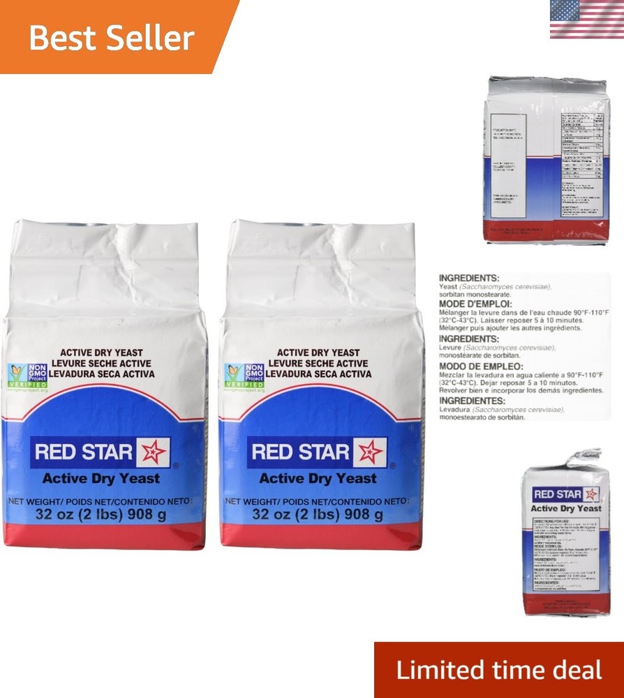 Active Dry Yeast, 2 Pound Pouch Pack of 2