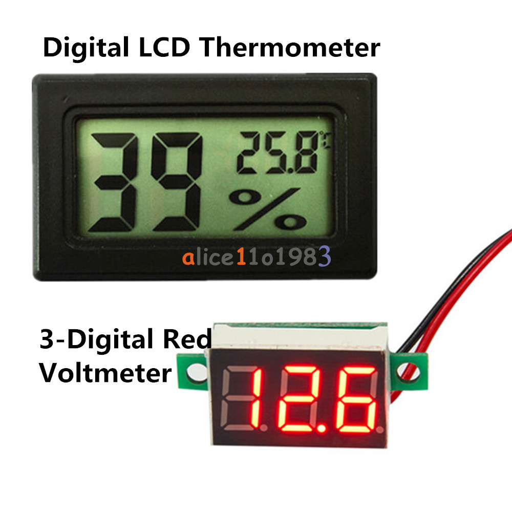 Red LED Voltage Meter Digital LCD Temperature Humidity Thermometer Hygrometer