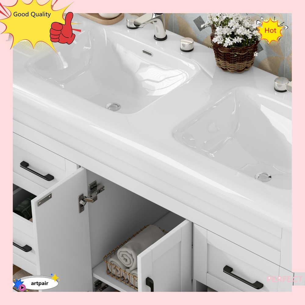 47" Bathroom Vanity Set & Double Ceramic Sinks Artificial Marble Countertop , US