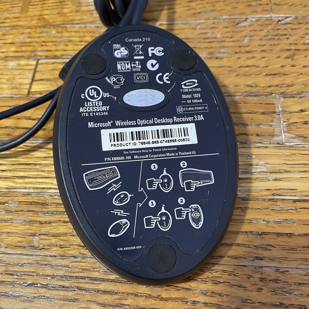 Microsoft Wireless Optical Desktop Receiver 3.0A Model 1029 PS/2 and USB Cable