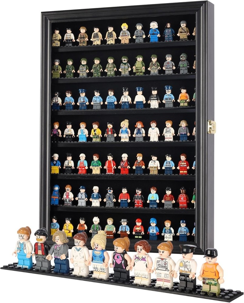 Lockable Black Minifigure Display Case UV Protection Wall Mount Showcase 19"