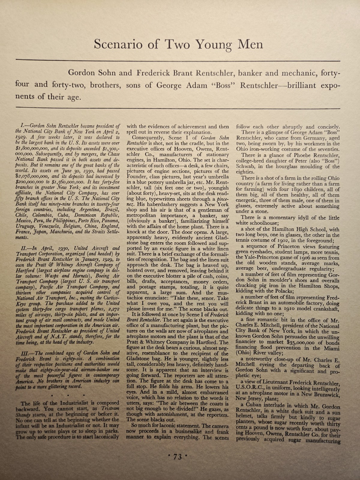 1930 Rentschler Brothers Magazine Article Banking Aviation Tycoons Ervine Metzl