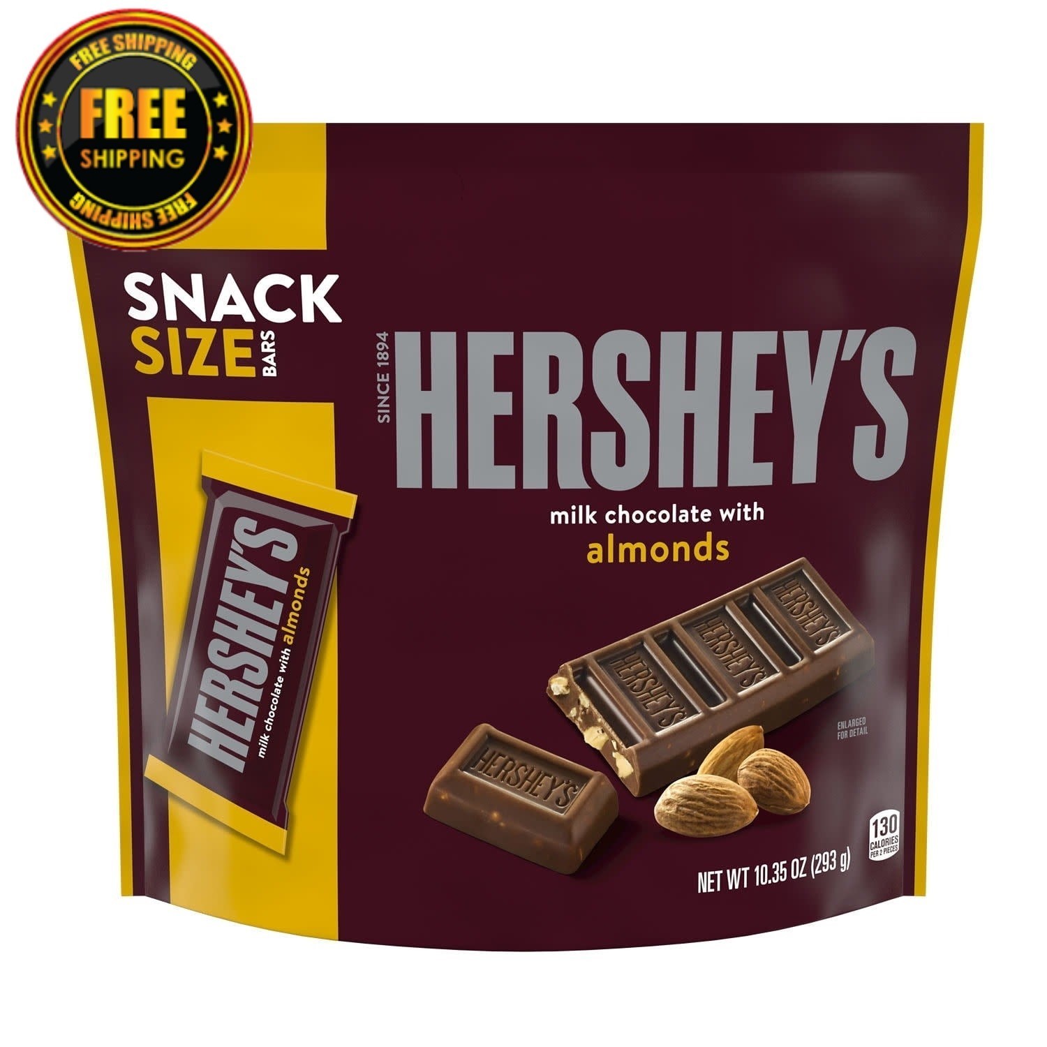 Hershey's Milk Chocolate with Almonds – Snack-Size Candy, 10.35 oz Bag