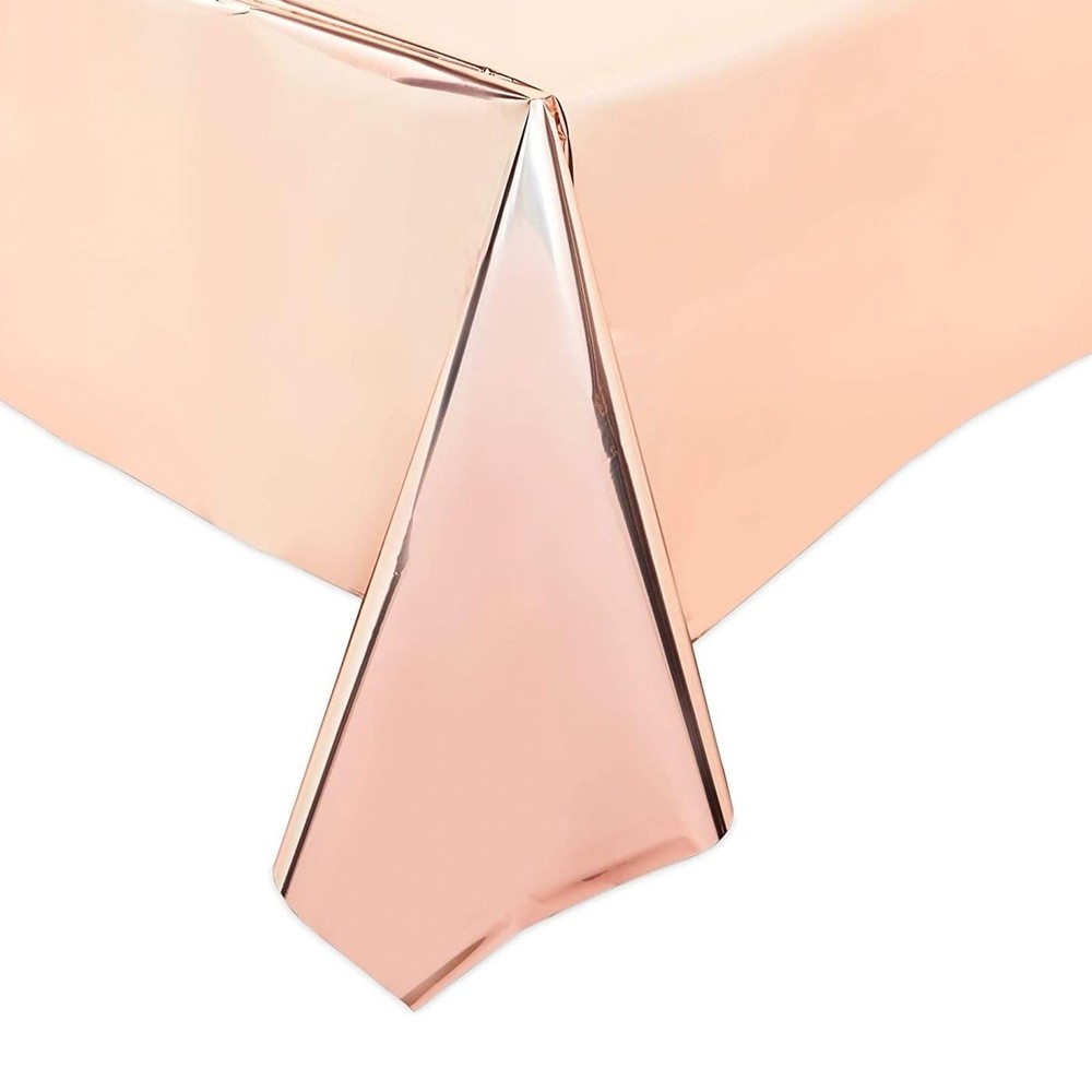 Sparkle and Bash Rose Gold Plastic Rectangular Tablecloth - Easy-Clean Dispos...