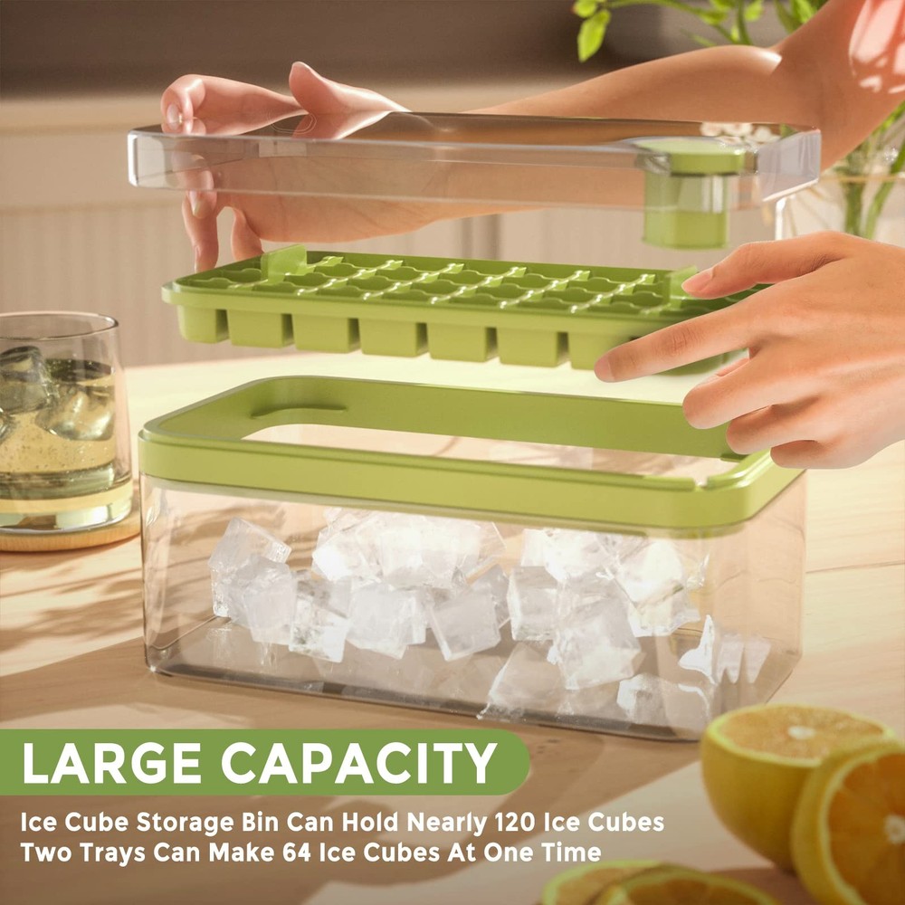 One Button Release Ice Cube Tray w/ Lid Container Tiny Freezer Mold Crushed Ice