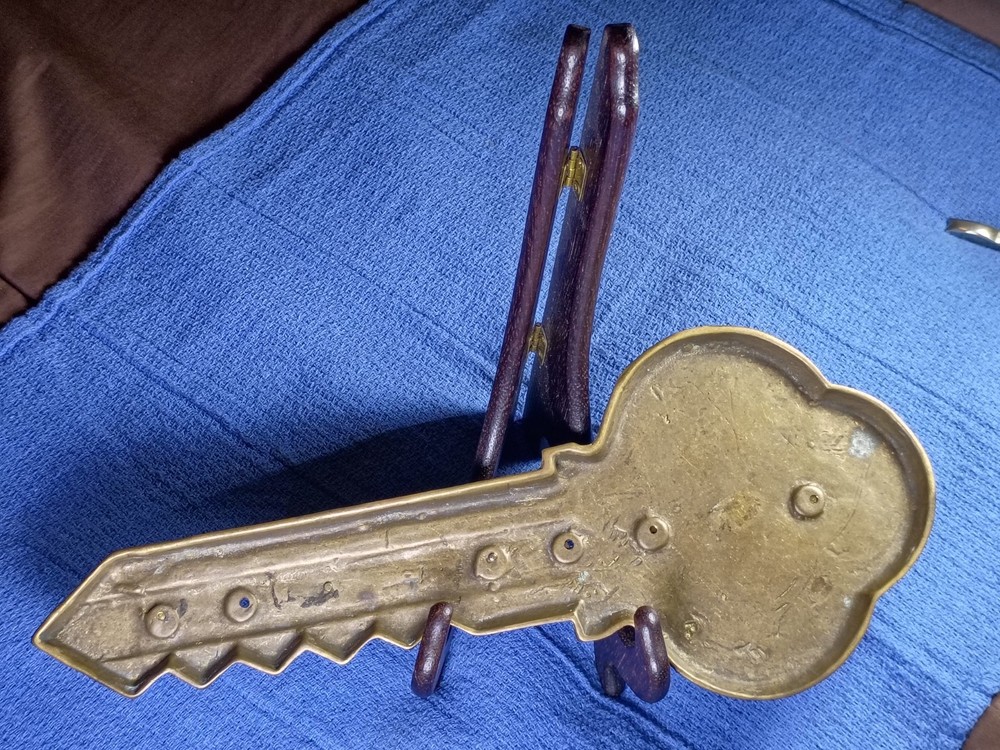 Vintage LARGE Wall Key Holder, Key Shaped Solid Brass w 5 Hooks