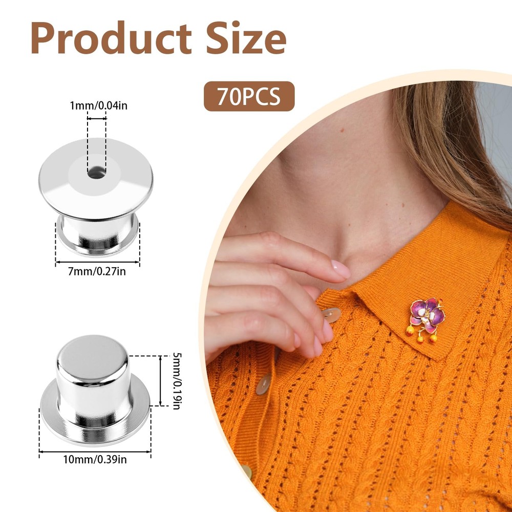 70 PCS Locking Pin Backs, Metal Locks Keeper Clasp for Silver