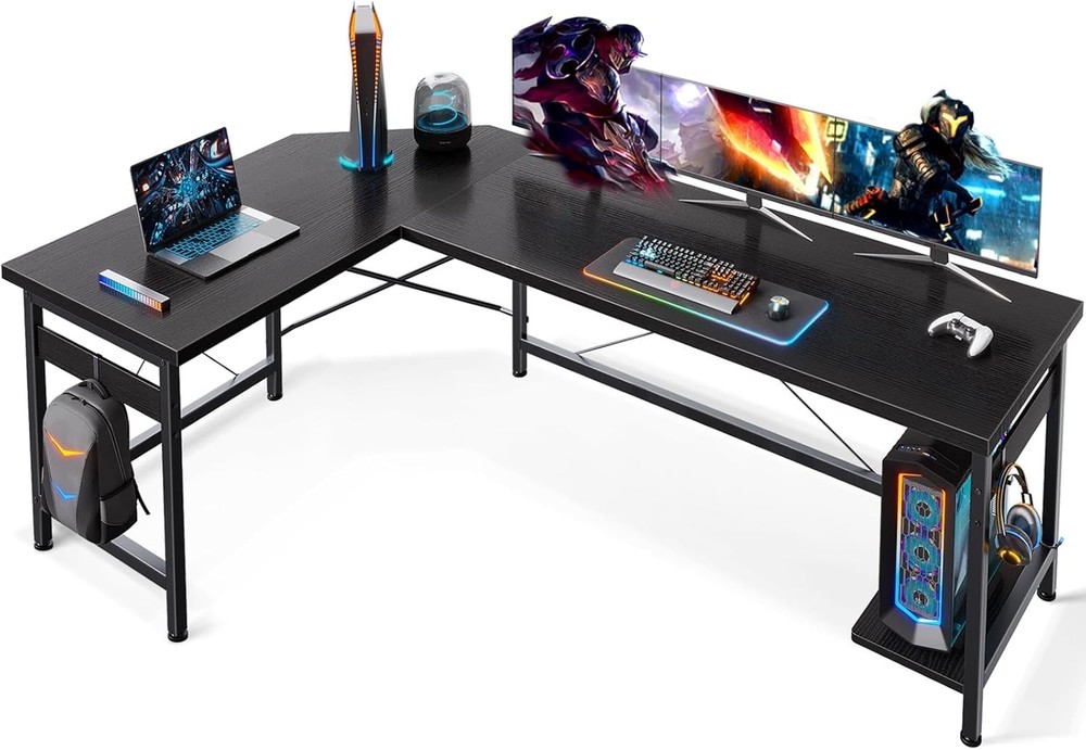 Home Office L Shape Corner Computer Desk Gaming PC Table with CPU Stand Side Bag