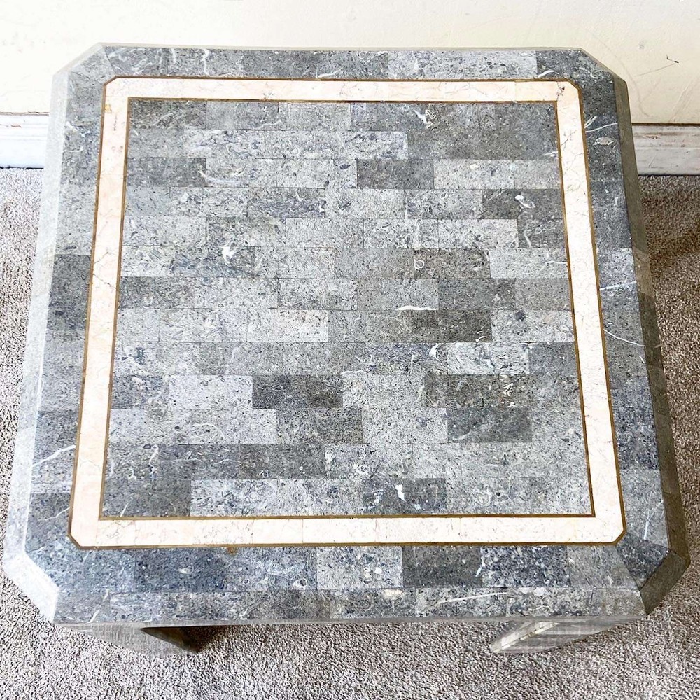 Postmodern Charcoal Tessellated Stone Side Table