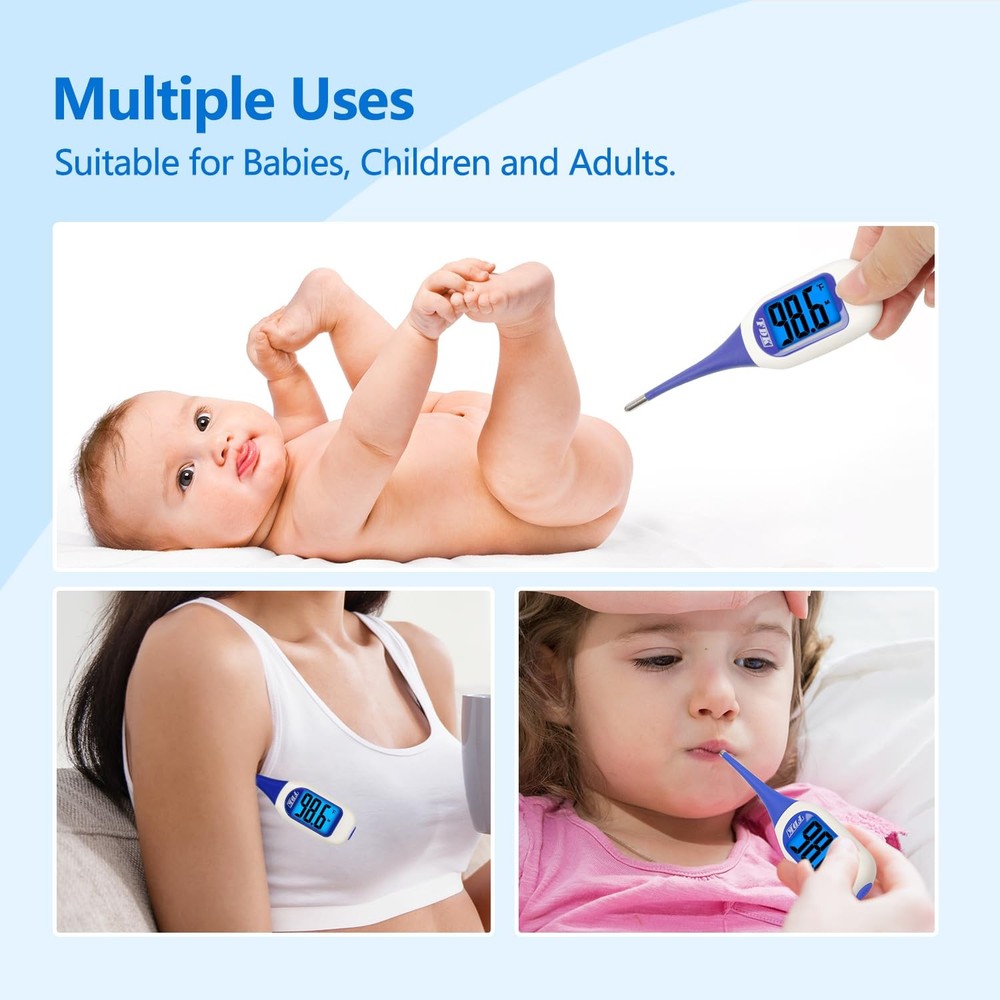 FDK Large LCD Screen Digital Thermometer for White with Blue/Red Backlight
