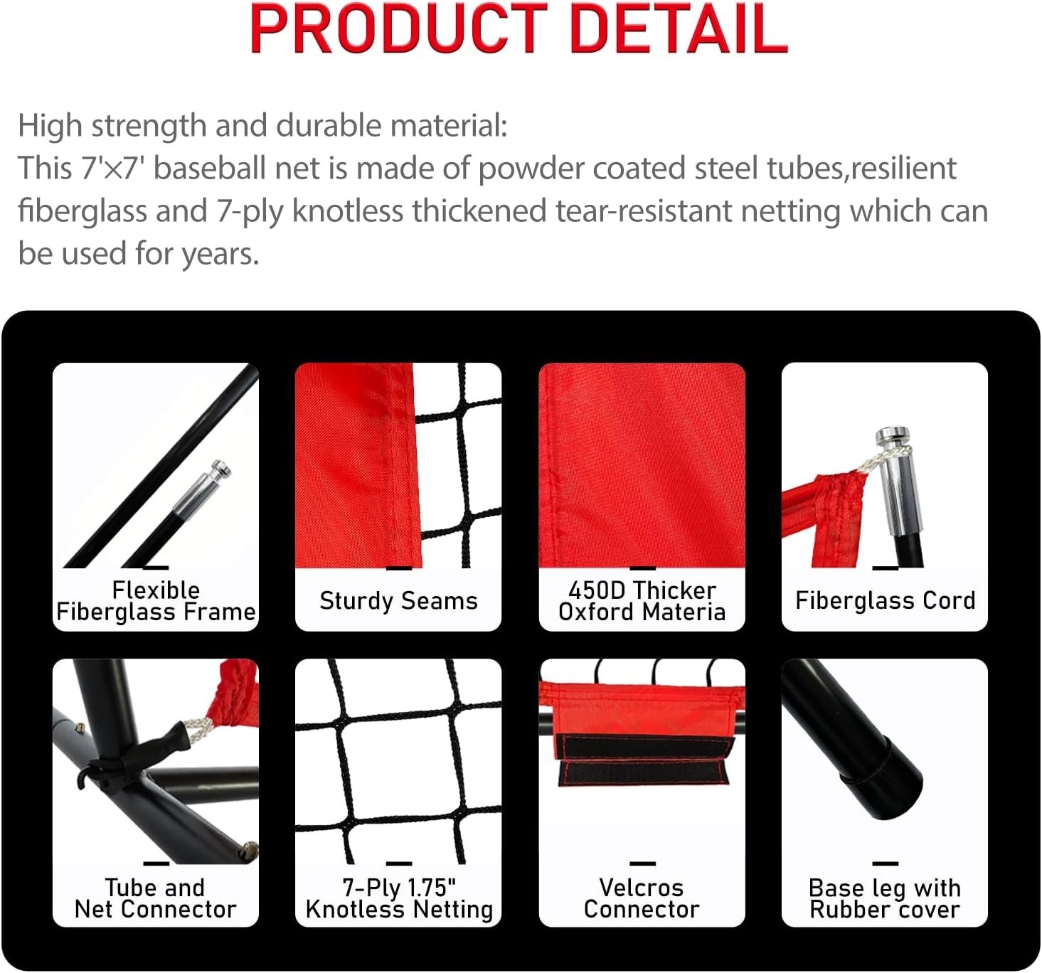 7×7FT Baseball Net with Batting Tee and Strike Zone Target, Portable Hitting ...