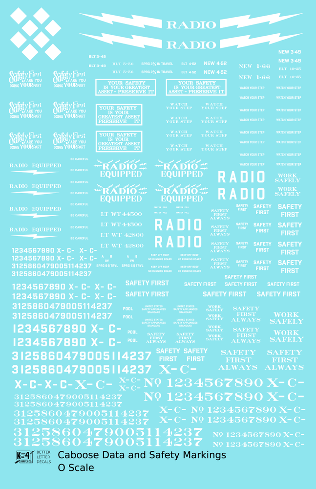 K4 O Scale Decals Caboose Data and Markings White