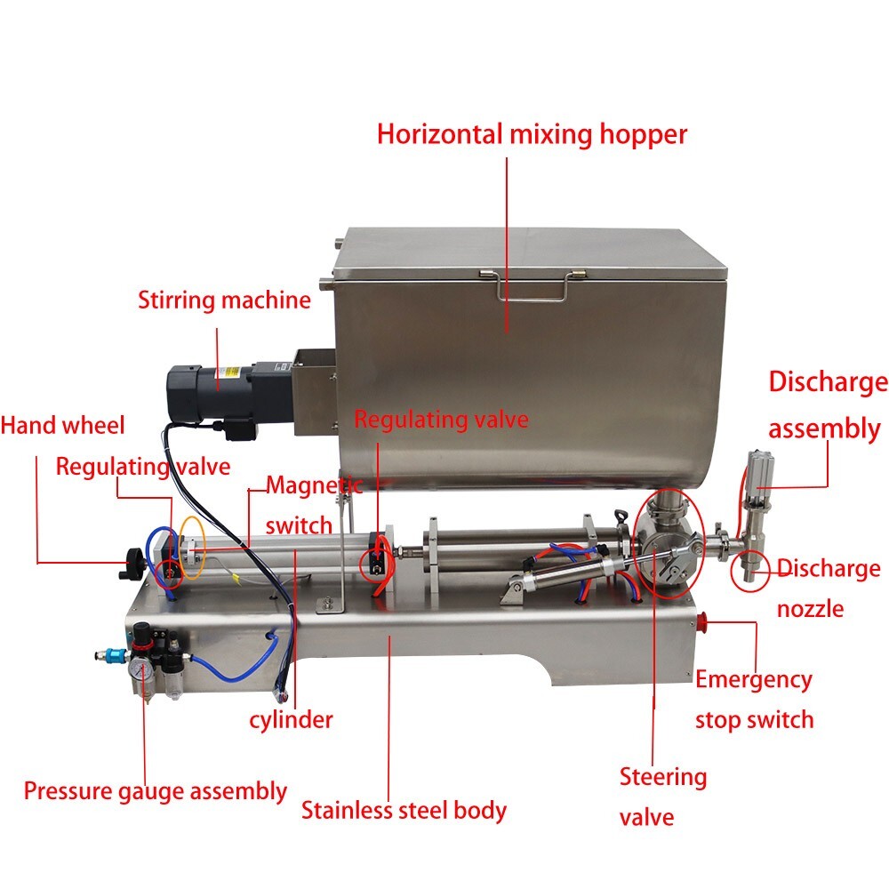 100-1000ml Liquid& Paste Filling Machine with Mixing Function 60L Hopper for Jam