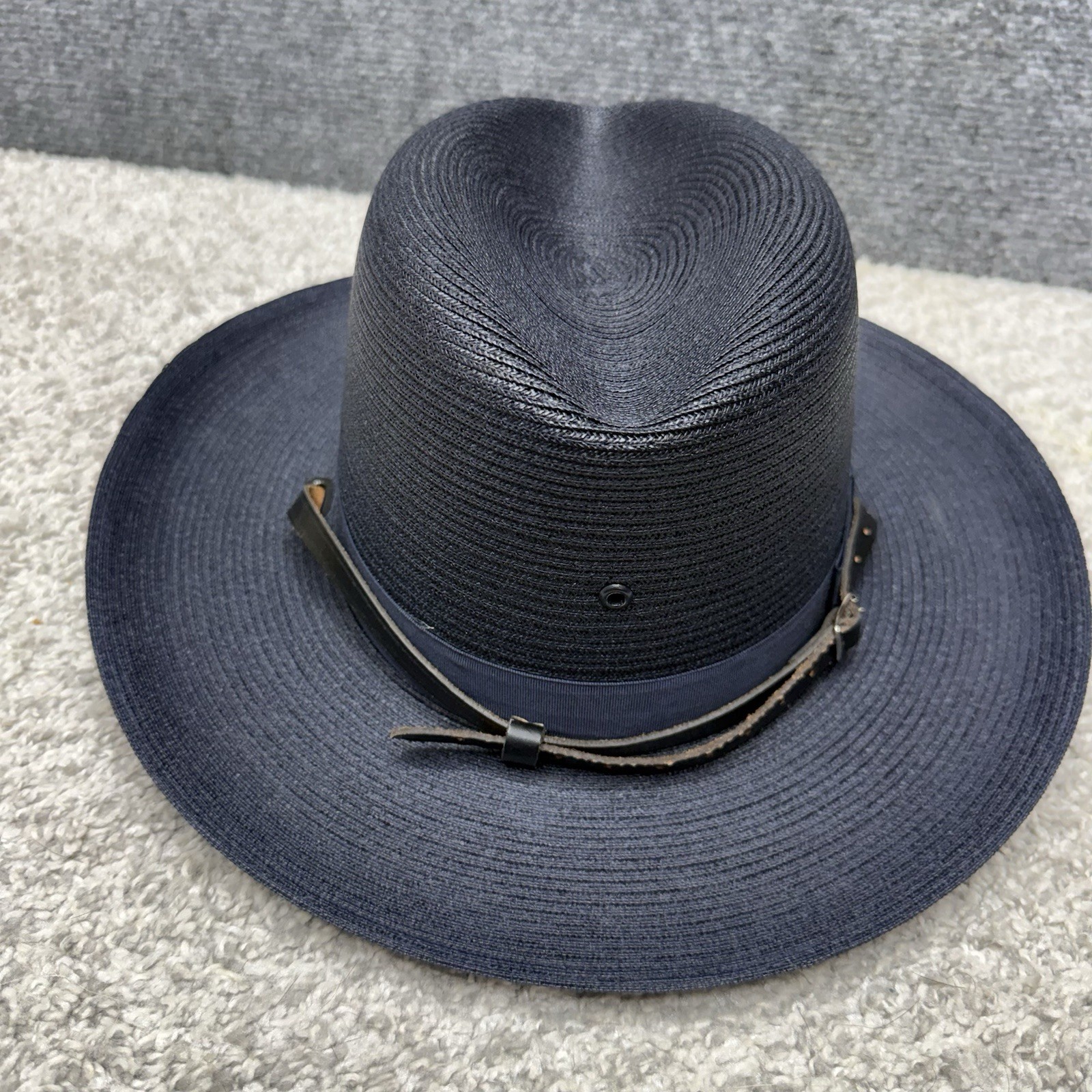 Stratton self forming trooper hat straw navy blue size 7-1/8 (style 42)
