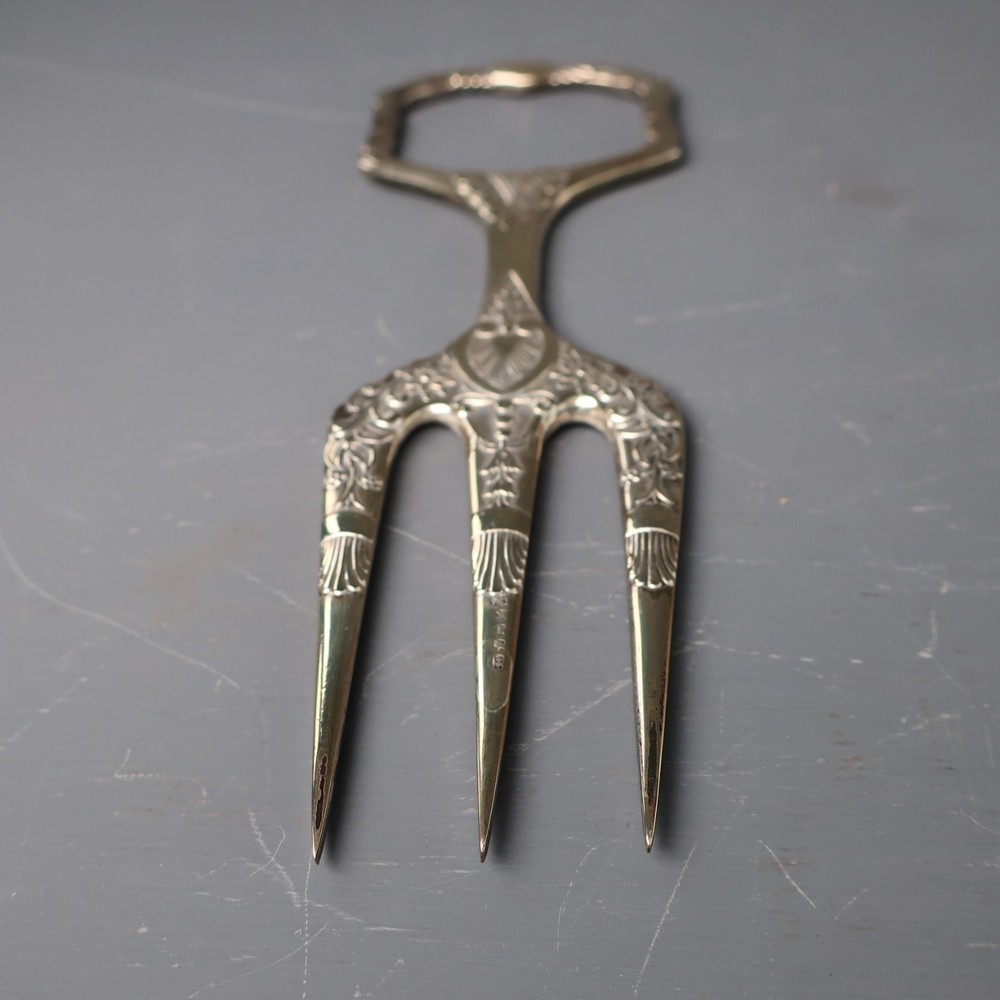 Antique Victorian Silver Plated 3 Prong Bread Fork Serving Fork