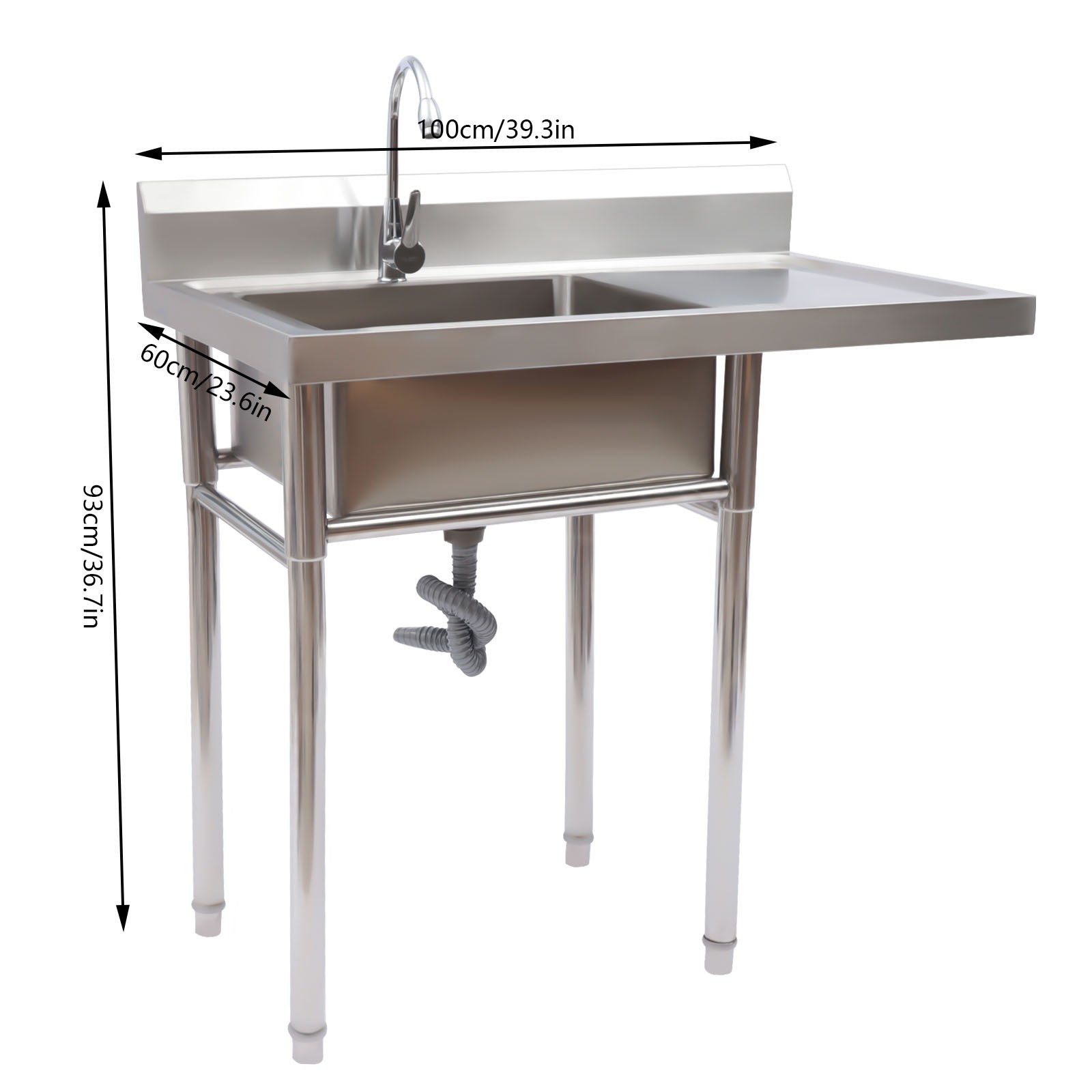 Stainless Steel Utility Sink Commercial Restaurant Kitchen with Faucet & Workben