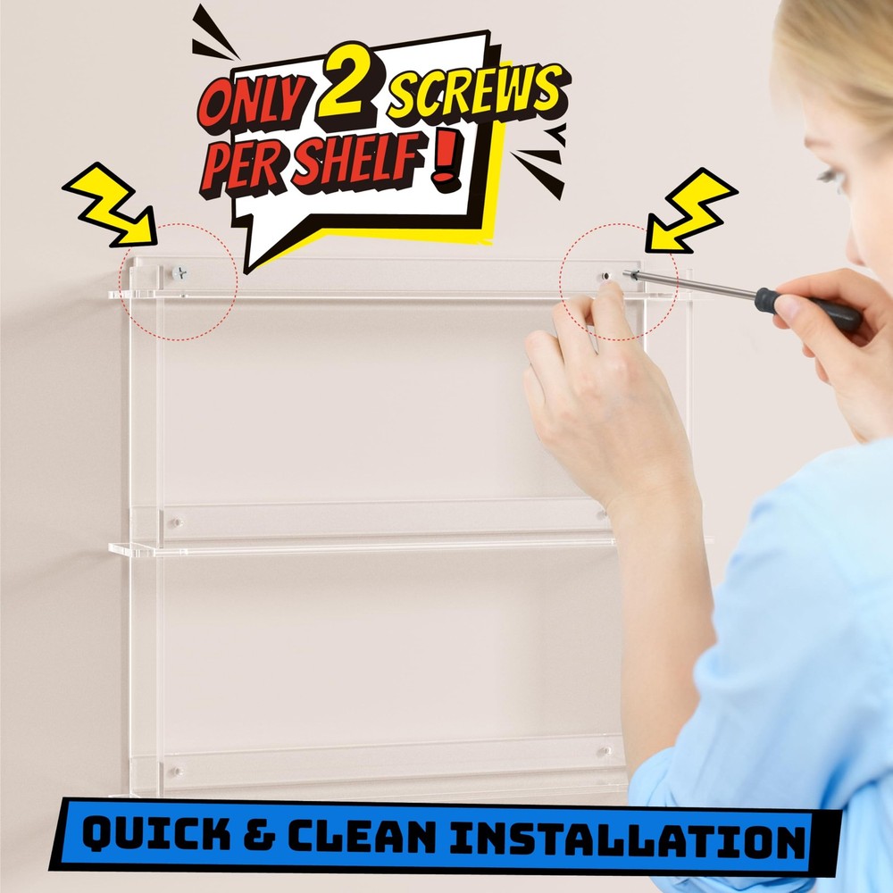 2x Acrylic Floating Shelves for 21 Funko Pops - Easy Install, Stackable Display