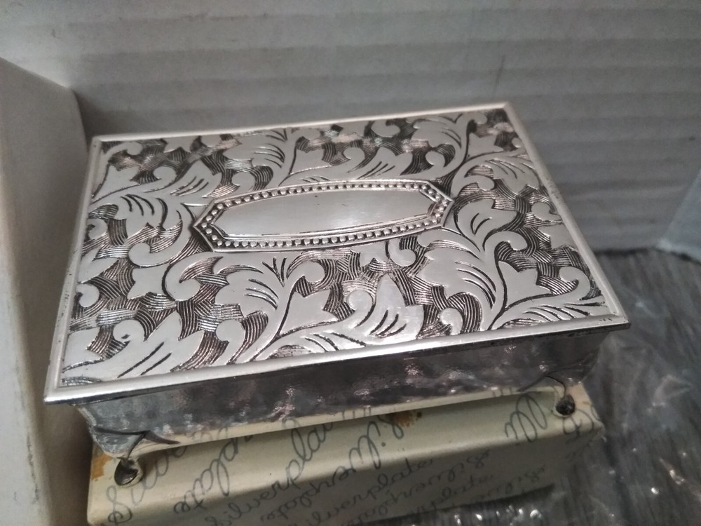 N.O.S. Delli Silverplate Floral Embossed Footed Hinged Trinket Box (JAPAN)