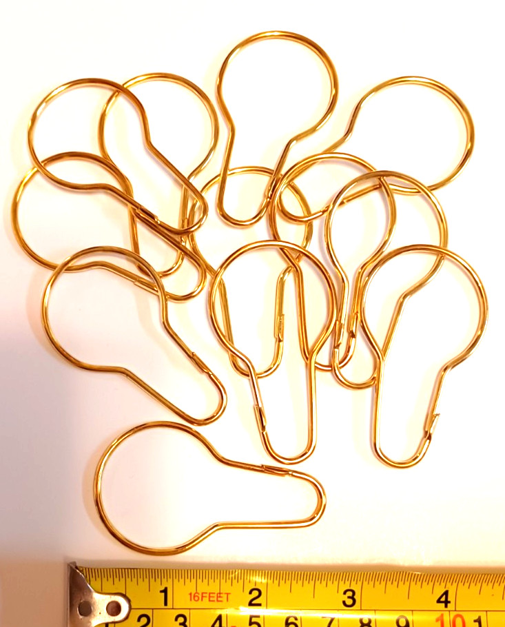 SHOWER HOOKS 12 PC. BRASS PLATED SHOWER CURTAIN HOOKS, RINGS