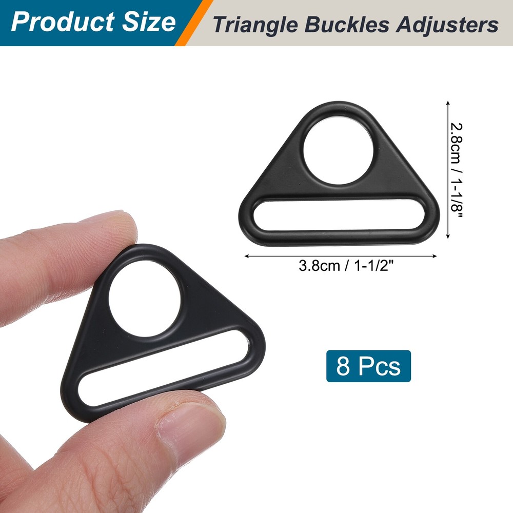 8 Pcs 1 1/2 Inch Triangle Buckles Adjuster Triangle D Rings Strap, Black