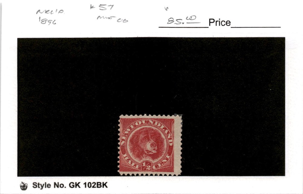 Newfoundland, Postage Stamp, #57 Mint Hinged, 1896 Dog (AE)