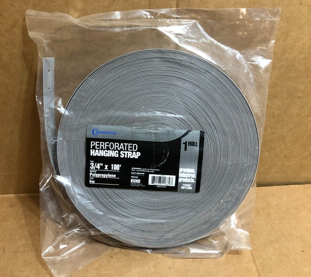Cambridge Perforated Hanging Strap 3/4" x 100' Polypropylene, Gray **