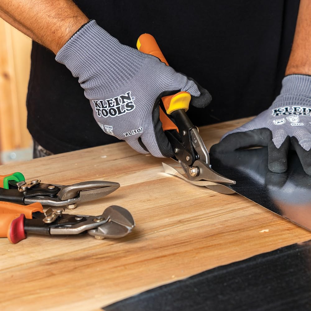Klein Tools 2402S Straight-Cutting Offset Snips, Aviation Tin Snips with Forg...