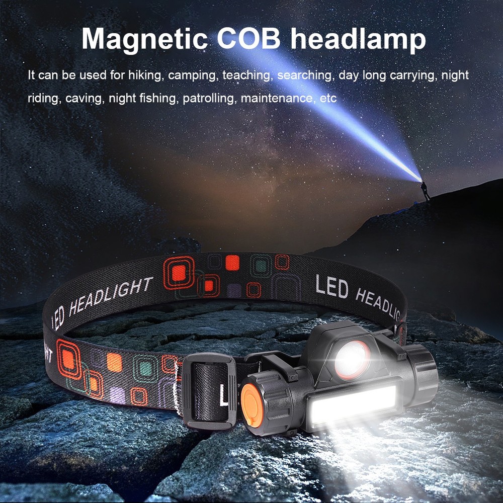 2X COB LED Headlamp USB Rechargeable Waterproof Headlight Head Light Flashlight