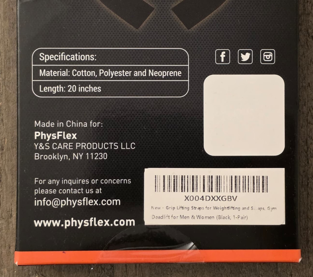 PhysFlex Grip Lifting Straps For Weightlifting & Strength Training Black 1 Pair