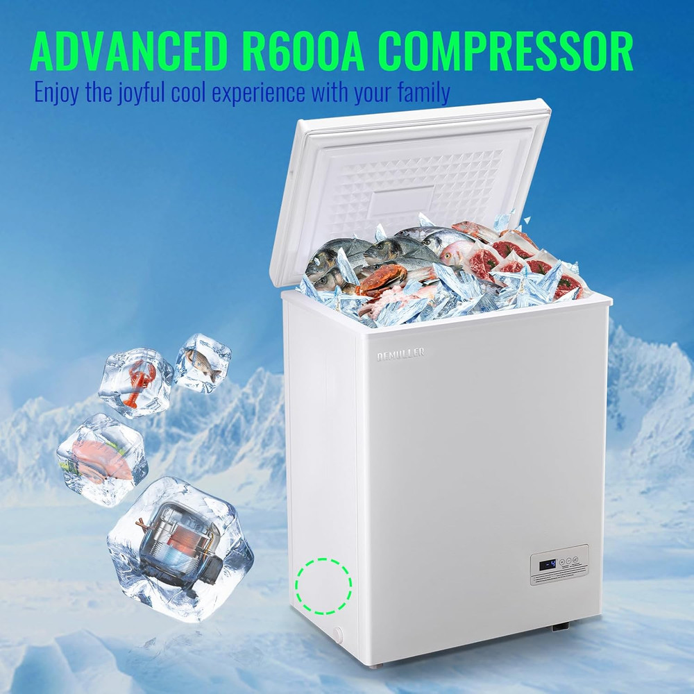 4.0 Cu.Ft Chest Freezer Accurate Temperature Display 1 ℉ Compact 2 Baskets White