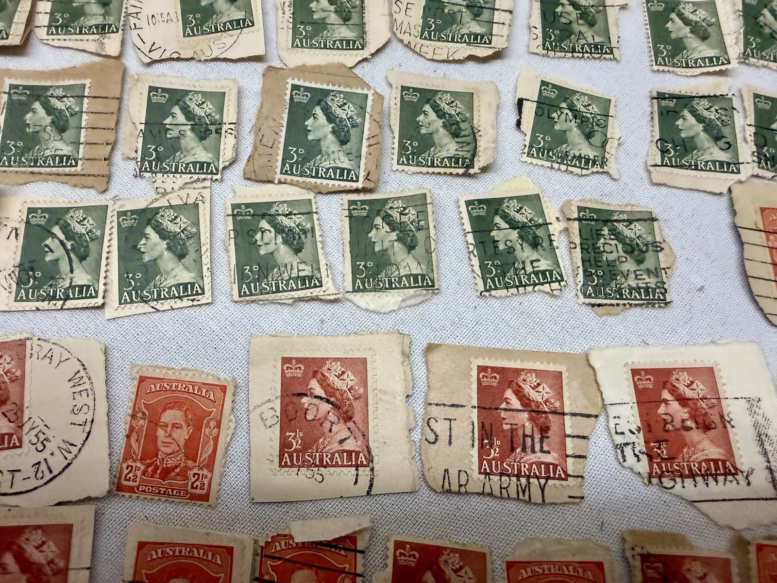 Vintage Australia Royalty Stamp Collection Lot 80+ Used 50s-60s, Queen Elizabeth