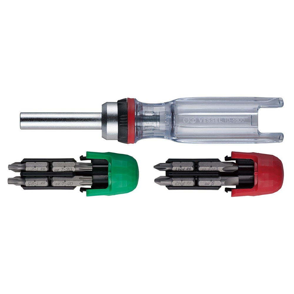 Vessel Tools TD6816MG CRYSTALINE Ratchet Screwdriver with Insert Bits, 16 Pc.