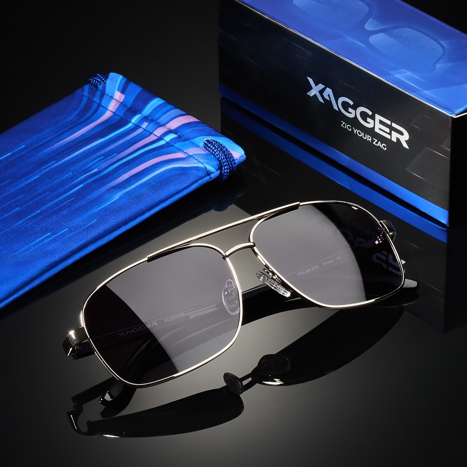 Xagger Polarized Brow Bar Square Aviator Sunglasses for Men Retro Pilot Military