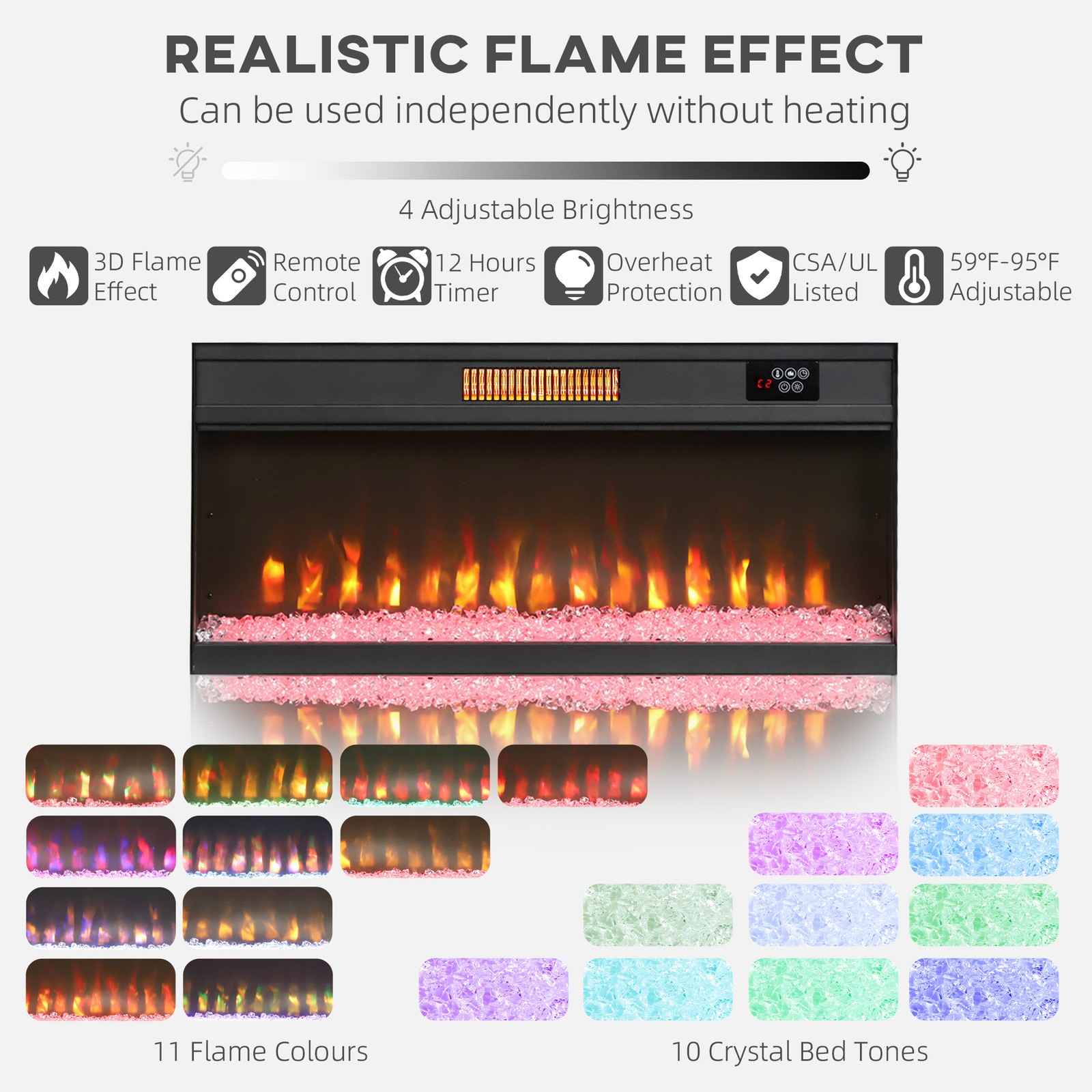 HOMCOM Modern Electric Fireplace TV Stand for TVs Up to 80 Inches, Gray