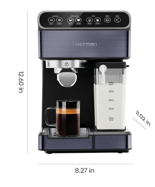 Chefman 6-in-1 Espresso Machine with Steamer, Automatic One-Touch Coffee Maker,