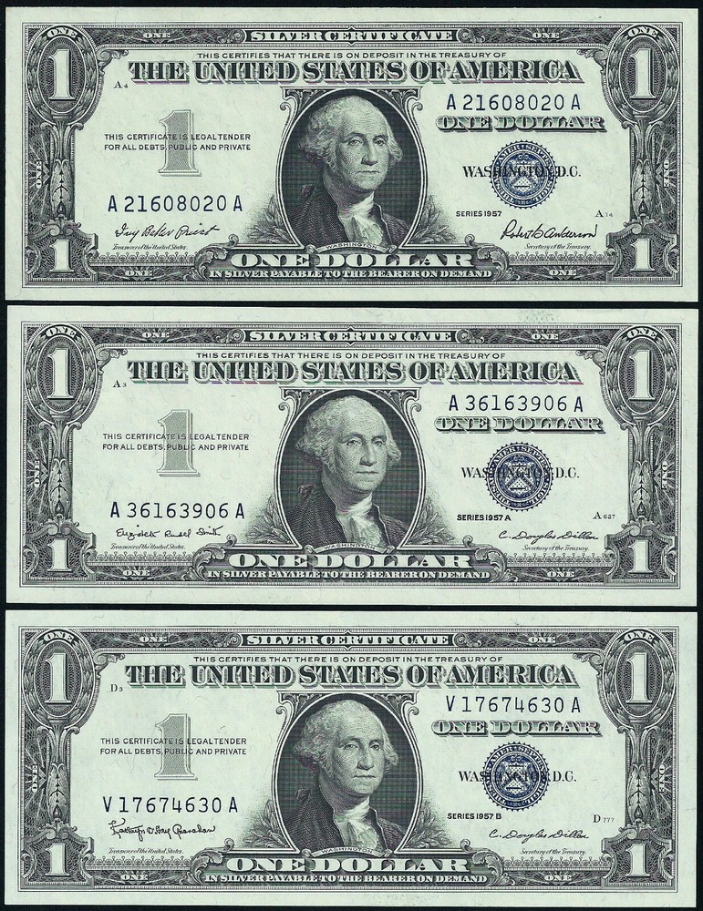 (1) $1 SILVER CERTIFICATE 1957, A OR B = CHOICE UNC GEM BU NOTE = ONE NOTE ONLY