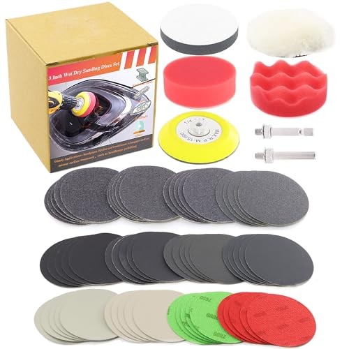 Grit 60-10000 Hook & Loop Sandpaper Set, 3Inch Sanding Disc Drill 60pcs