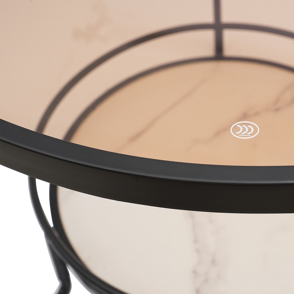 2-tier Modern Side Table Tempered Glass Side Table Round Coffee Table 60cm dia.