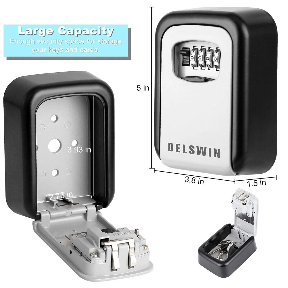 DELSWIN Wall Mounted Key Lock Box - Weatherproof Combo LockBox with 4-Digit C...
